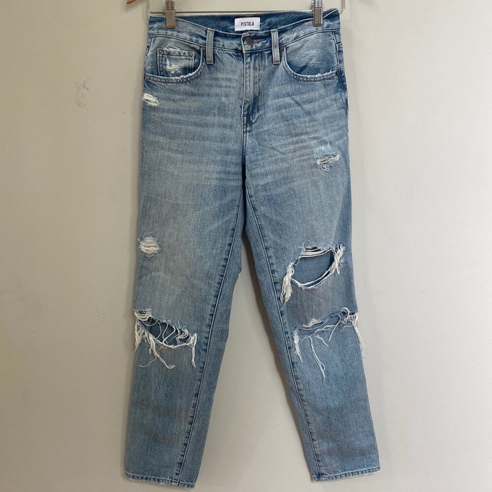 Pistola Distressed High Waisted Rise Light Wash Denim Jeans Size 25